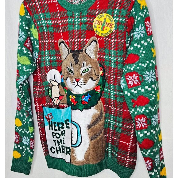 Blizzard Bay Grumpy Cat Ugly Christmas Sweater Not Here For the Cheer Medium - Picture 2 of 7